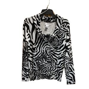 Chico's Animal Print Women’s Zebra Sweater Rayon Stretch Knit Cowl Neck Medium